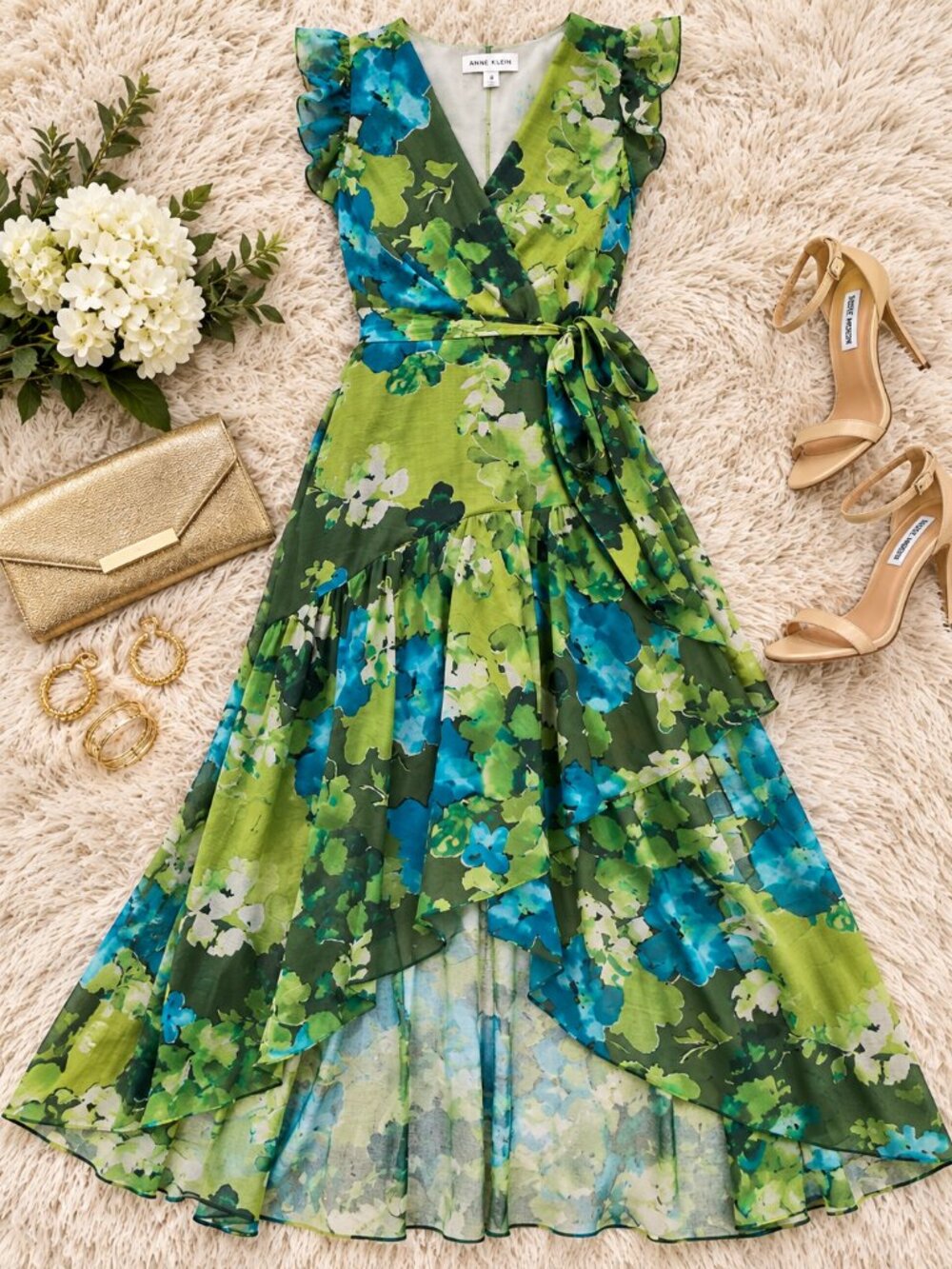 Anne Klein Floral Chiffon Wrap High Low Midi Dress Ivy Multi Size 4 NWT - Picture 4 of 6